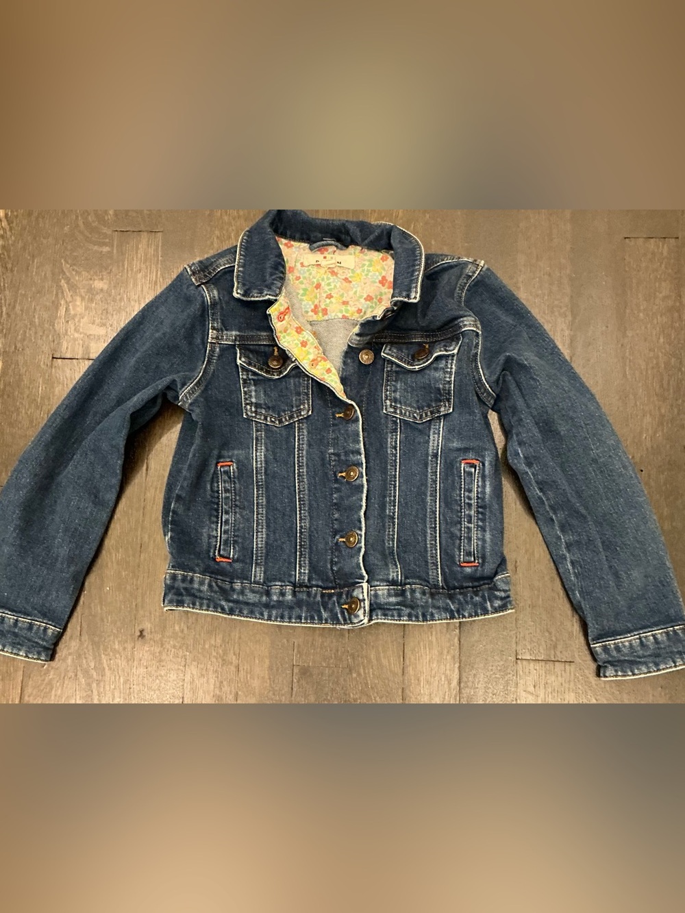 Mini Boden Blue Denim Jacket with Floral Trim